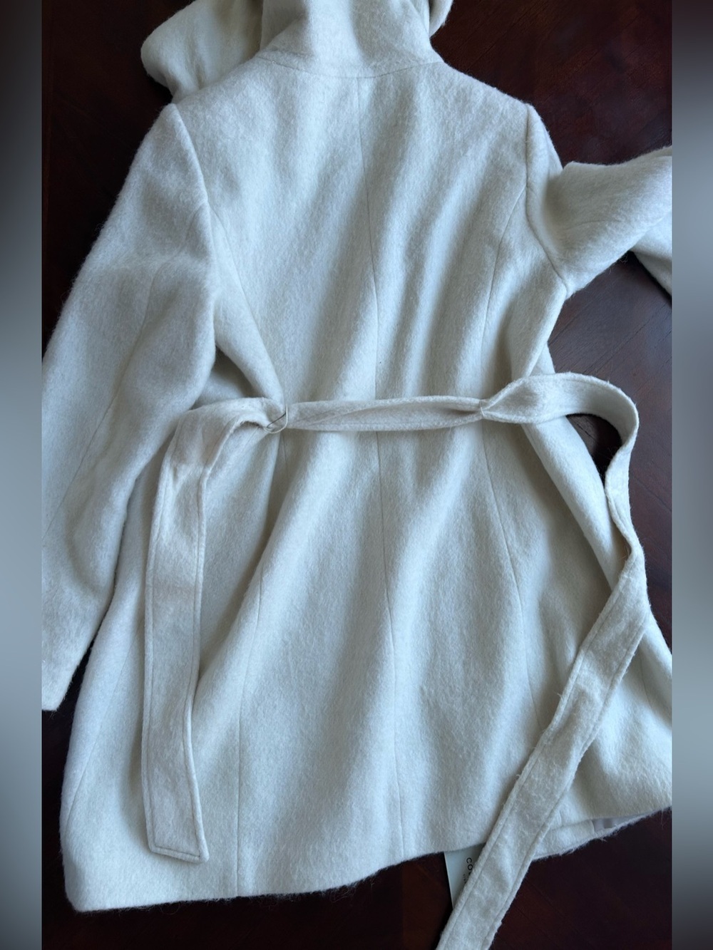 NEW Cole Haan Cream Hooded Belted Trench Coat SIZE 14 .
40% wool - Picture 9 of 11
